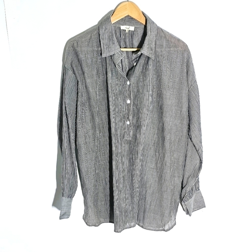 Easel Collared Button Closure Oversized Striped P… - image 2